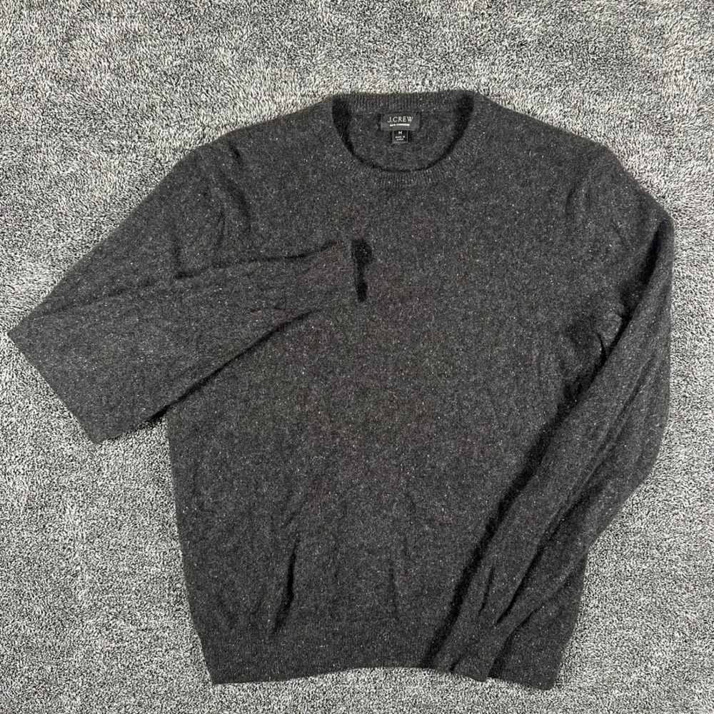 J.Crew Cashmere Sweater Womens M Charcoal Grey Speckled Crewneck Pullover Knit